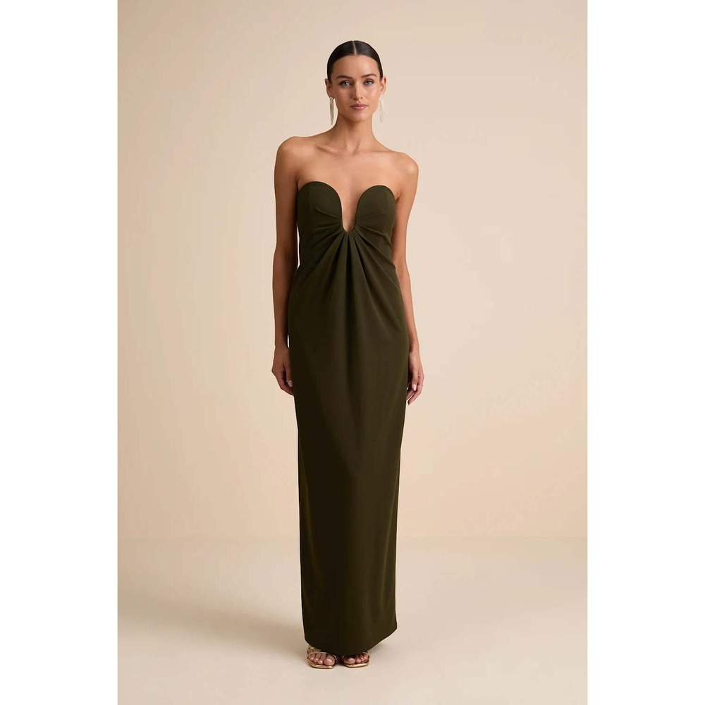 Lulus Thula Dark Olive Cutout U-Bar Column Maxi Dress Size Small